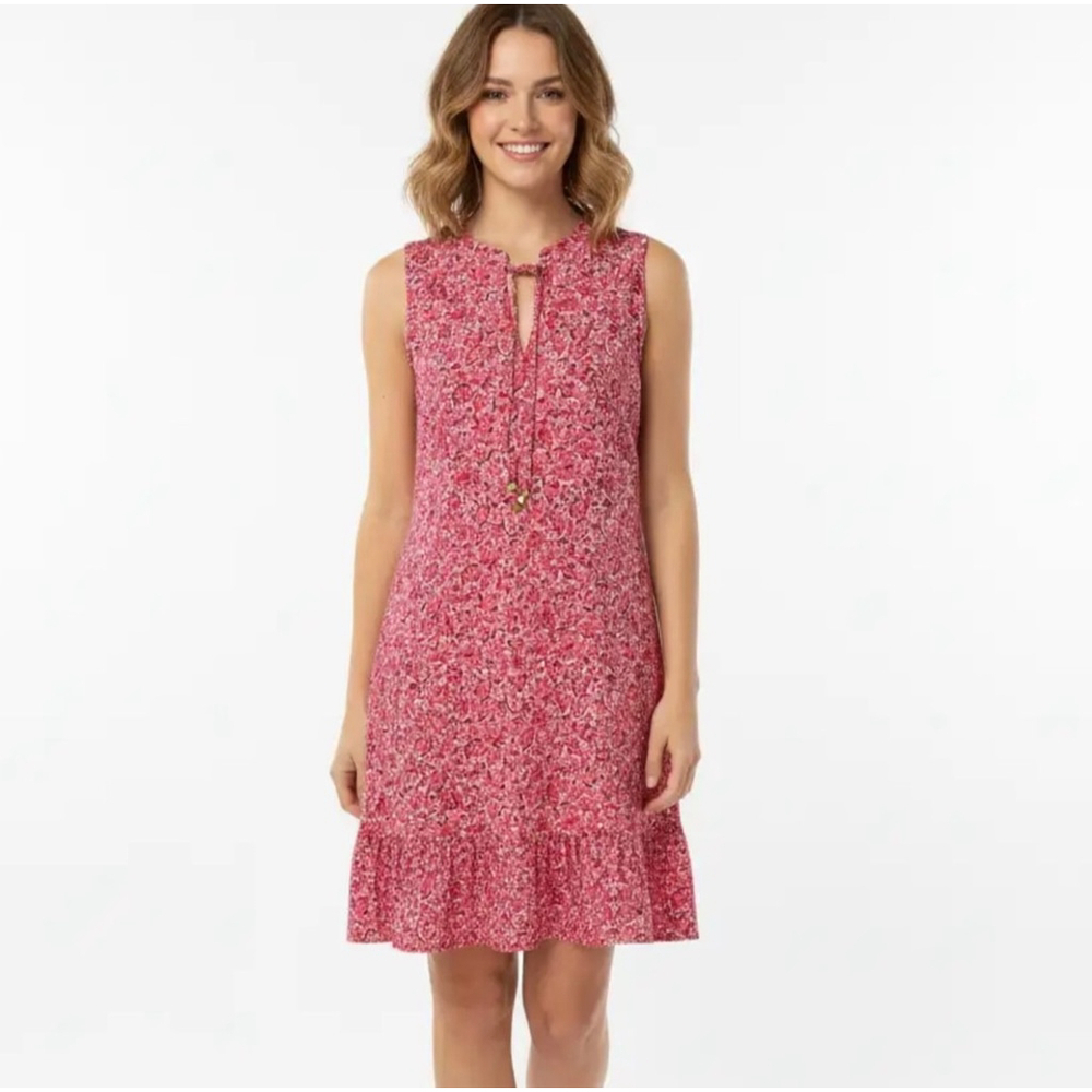 Michael Kors Pink Floral Ruffle Hem Shift Dress Size XS